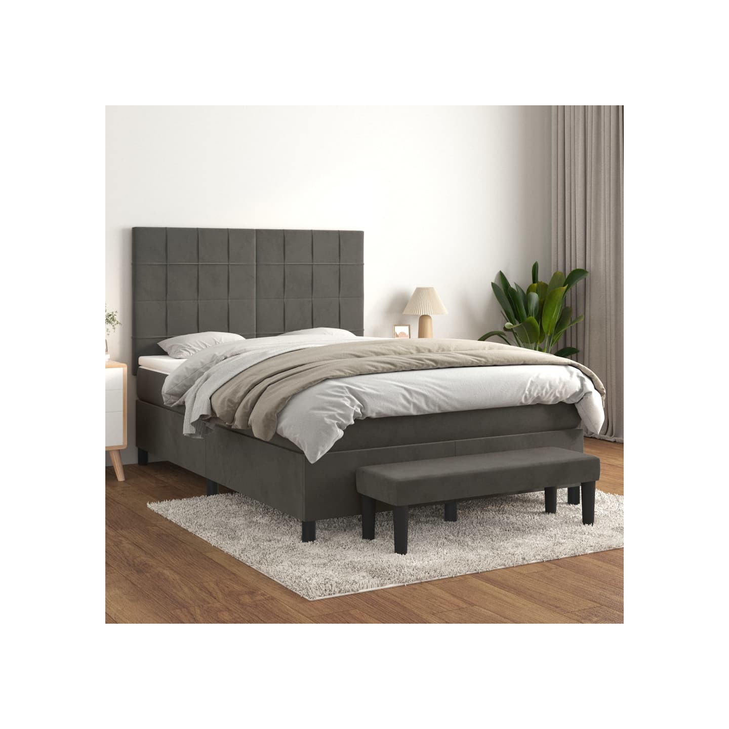 Sommier à lattes de lit et matelas Gris foncé 140x200cm Velours