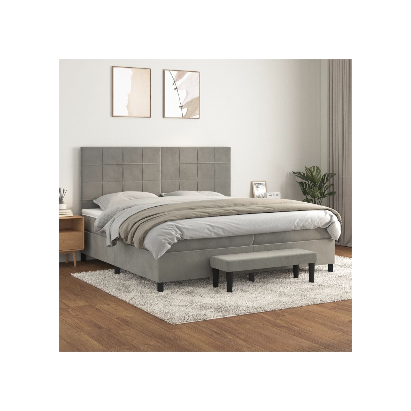 Sommier à lattes de lit et matelas Gris clair 200x200cm Velours