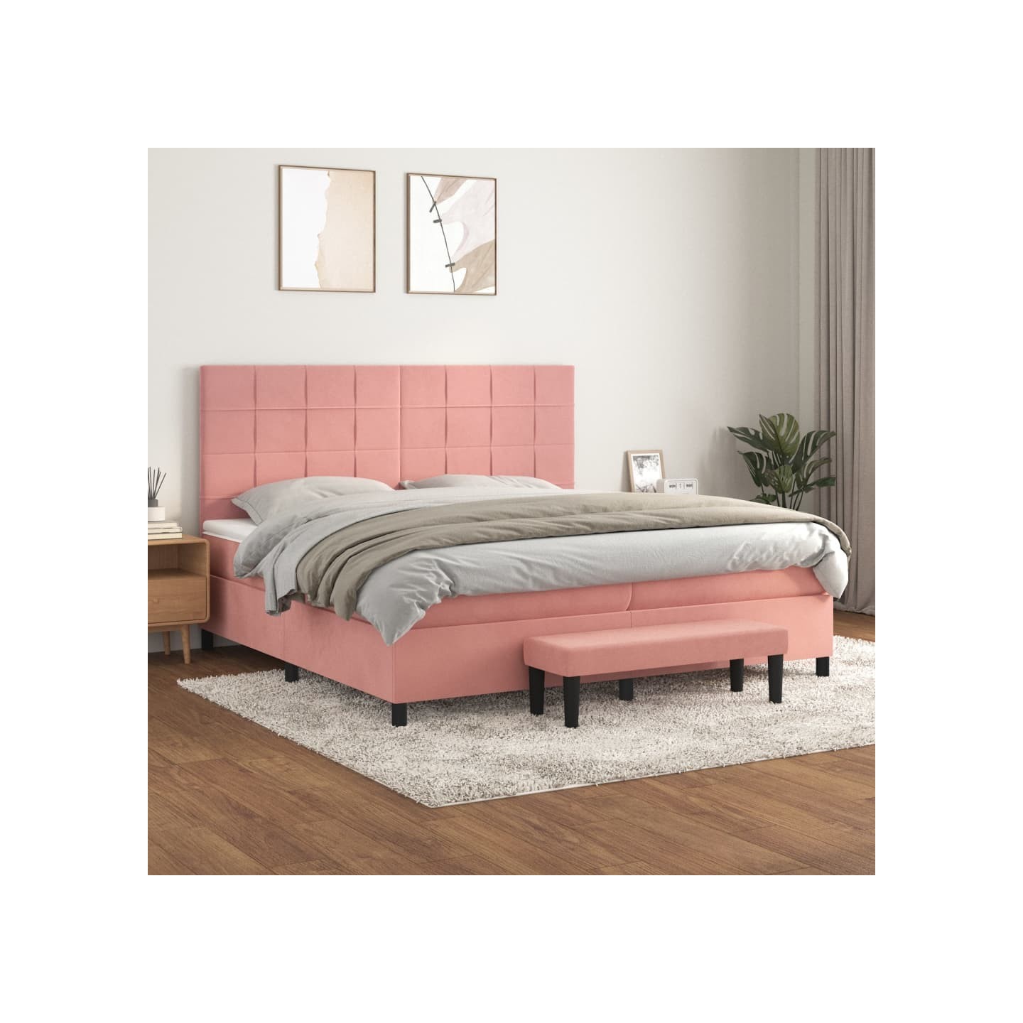 Sommier à lattes de lit avec matelas Rose 200x200 cm Velours