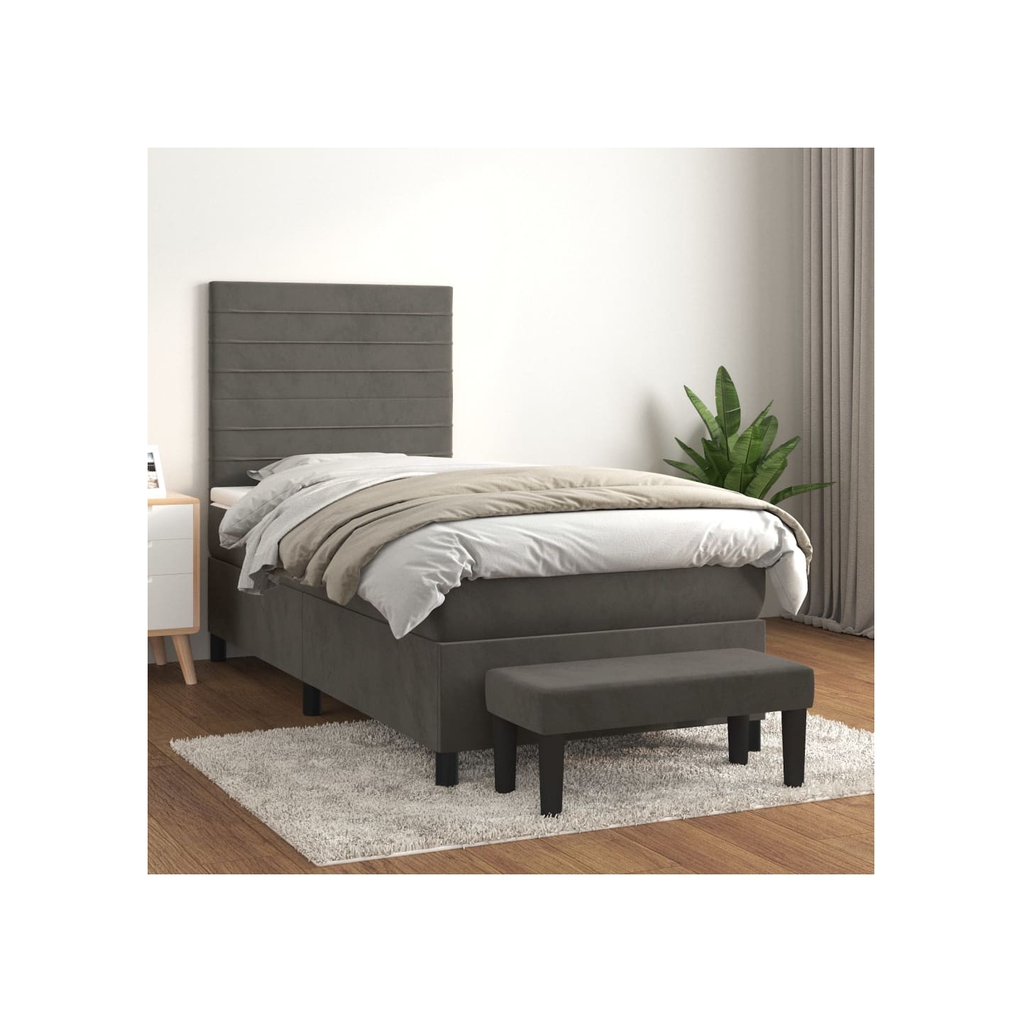 Sommier à lattes de lit et matelas Gris foncé 90x200 cm Velours