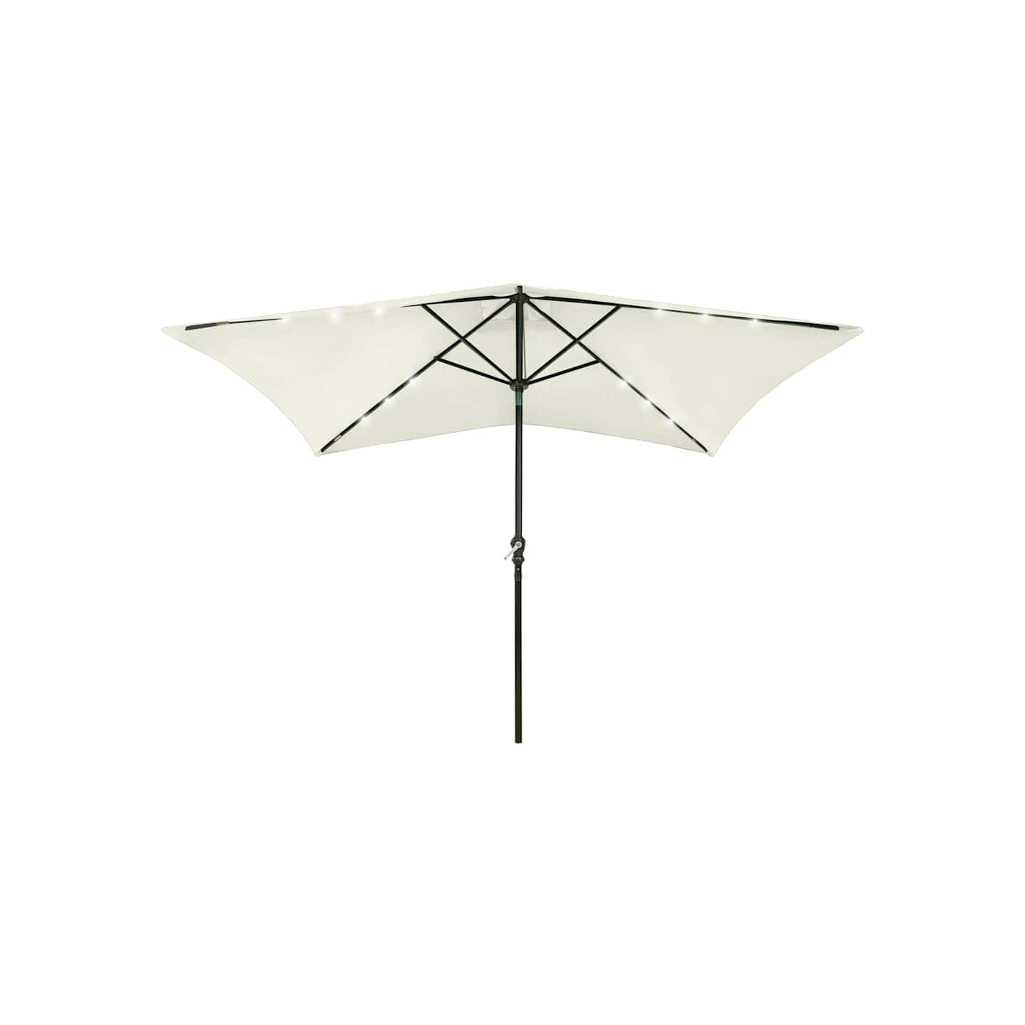 Parasol de jardin avec LED et mât en acier sable 2x3 m