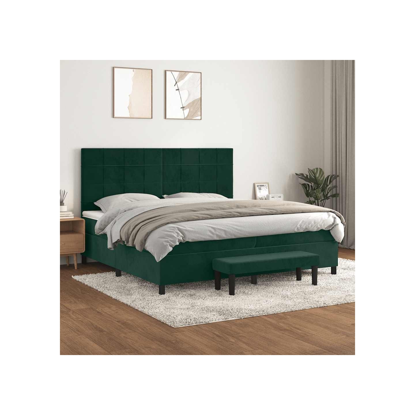 Sommier à lattes de lit et matelas Vert foncé 200x200cm Velours