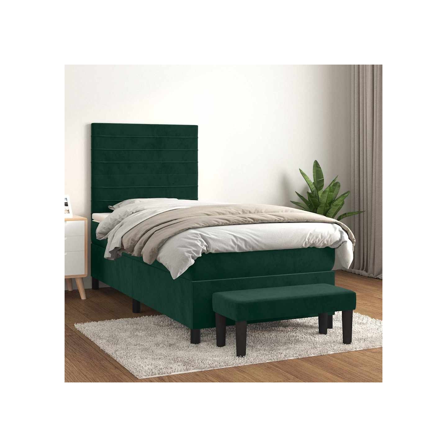 Sommier à lattes de lit avec matelas Vert foncé 100x200 cm