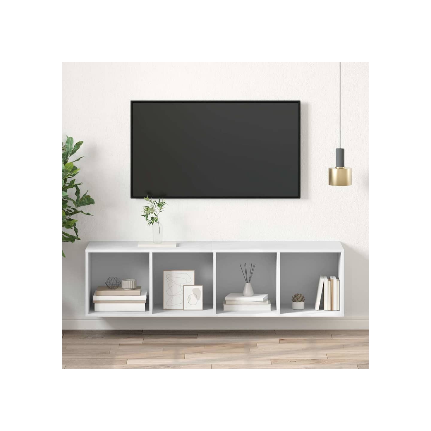 Meuble TV mural Blanc 37x37x142,5 cm Bois d’ingénierie