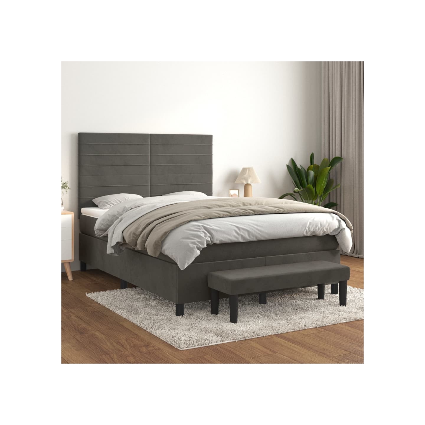 Sommier à lattes de lit et matelas Gris foncé 140x200cm Velours