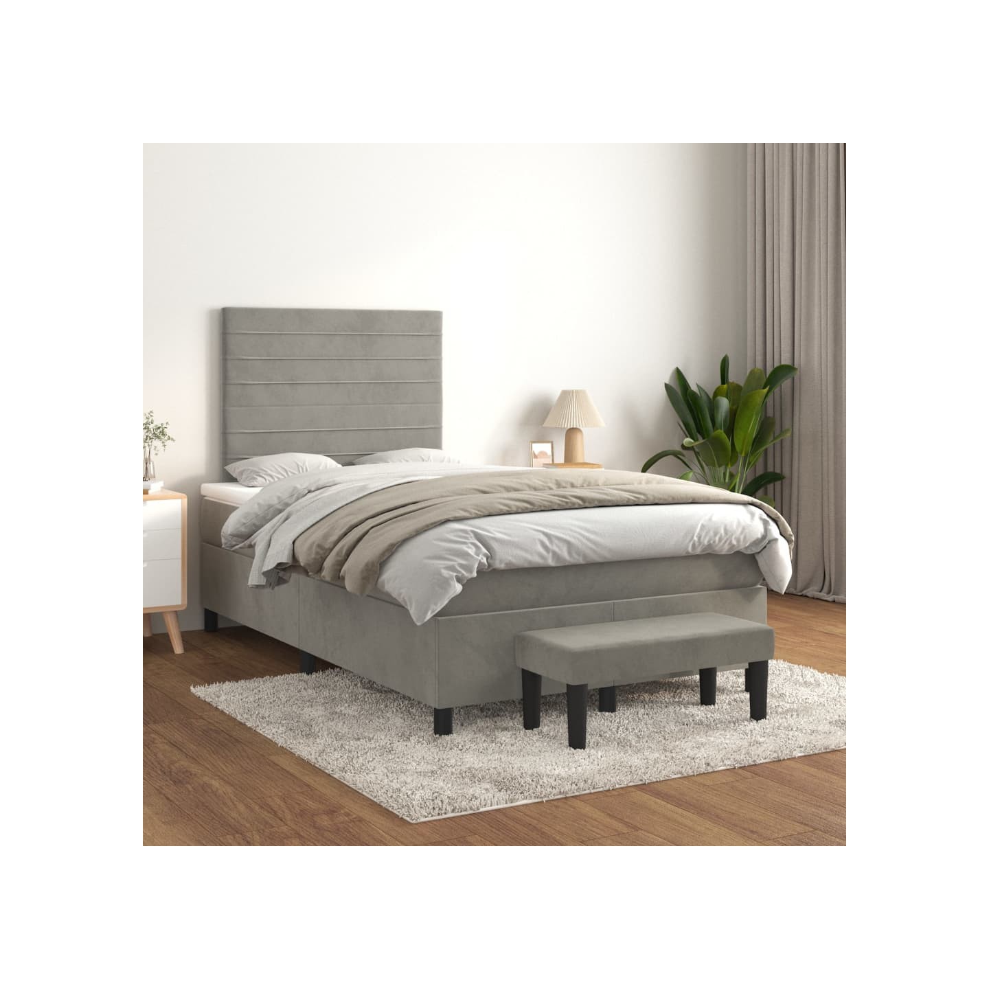 Sommier à lattes de lit et matelas Gris clair 120x200cm Velours