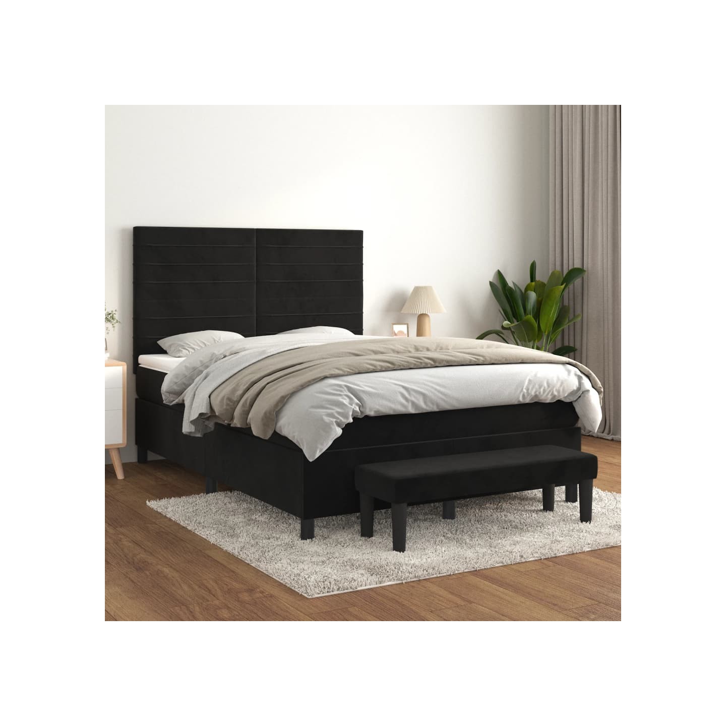 Sommier à lattes de lit avec matelas Noir 140x200 cm Velours
