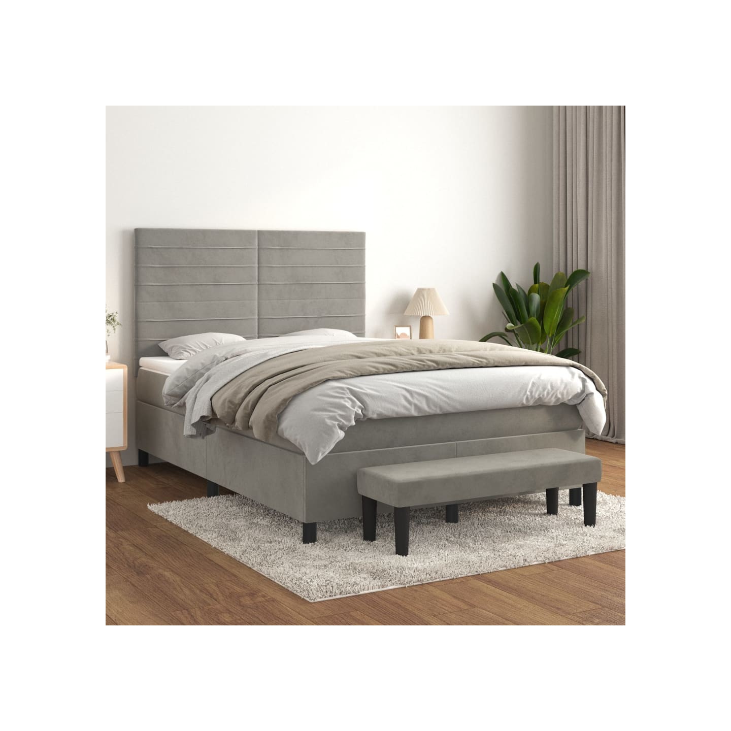 Sommier à lattes de lit et matelas Gris clair 140x190cm Velours