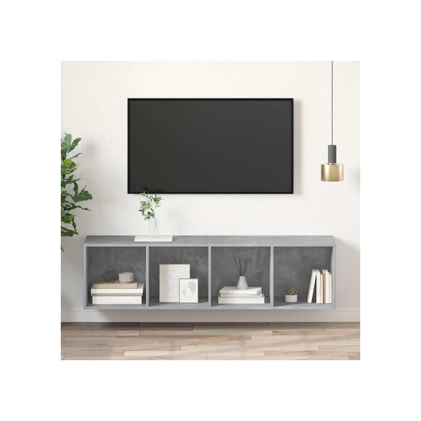 Meuble TV mural Gris béton 37x37x142,5 cm Bois d’ingénierie