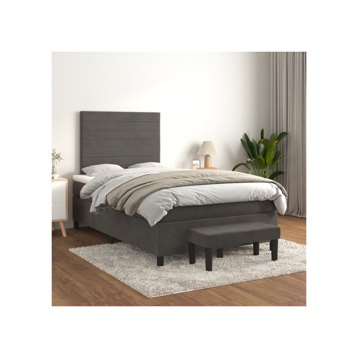 Sommier à lattes de lit et matelas Gris foncé 120x200cm Velours