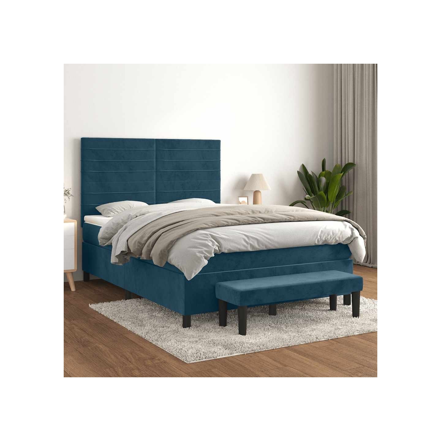 Sommier à lattes de lit et matelas Bleu foncé 140x190cm Velours