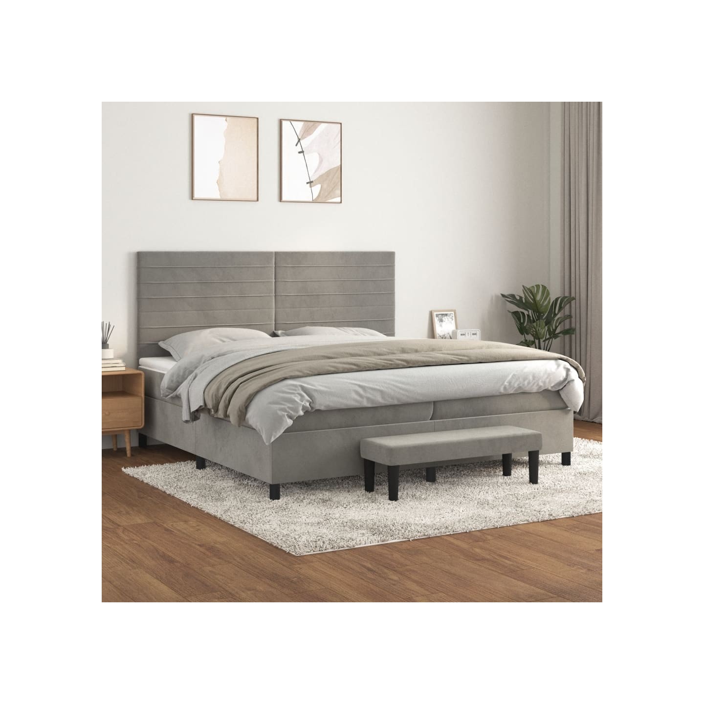 Sommier à lattes de lit et matelas Gris clair 200x200cm Velours