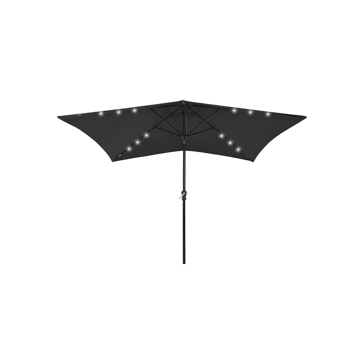 Parasol de jardin avec LED et mât en acier noir 2x3 m