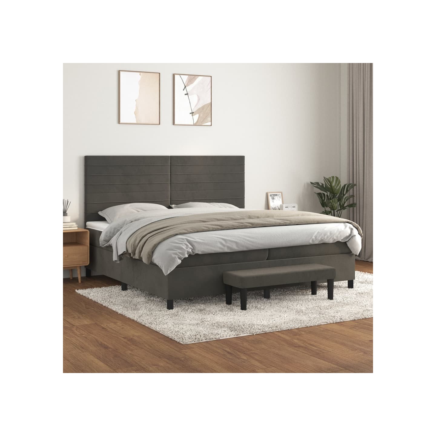 Sommier à lattes de lit et matelas Gris foncé 200x200cm Velours