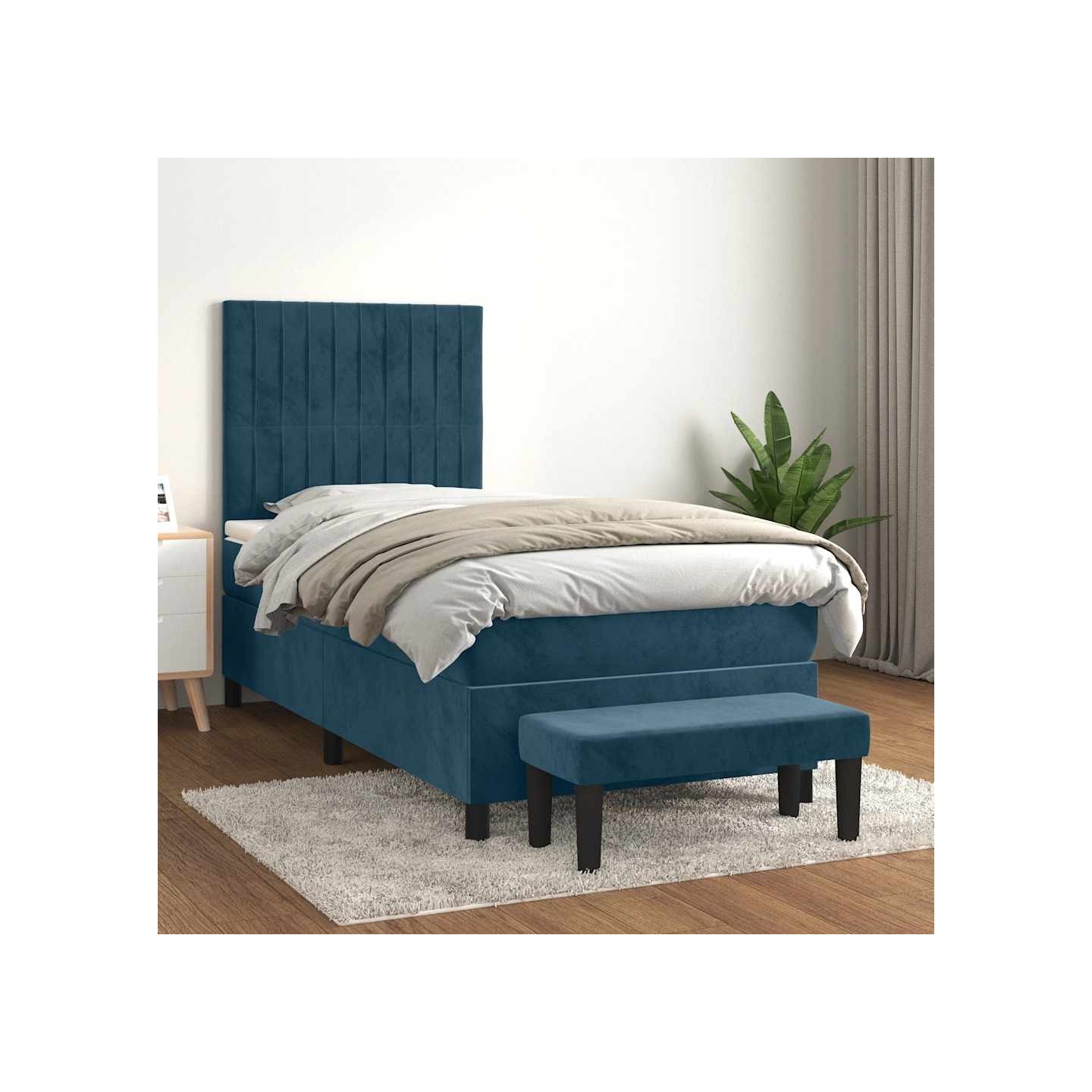 Sommier à lattes de lit avec matelas Bleu foncé 90x190 cm