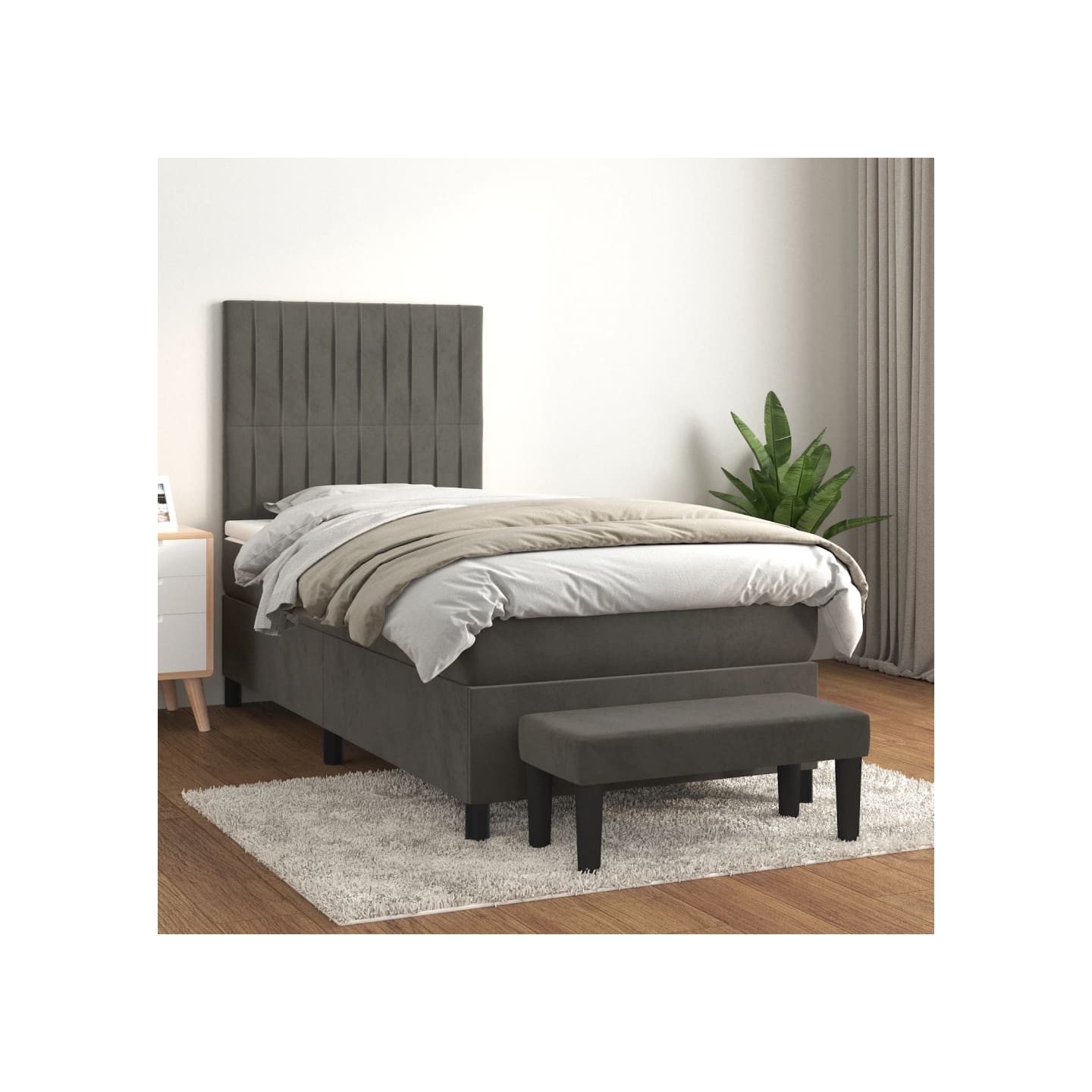 Sommier à lattes de lit et matelas Gris foncé 90x200 cm Velours