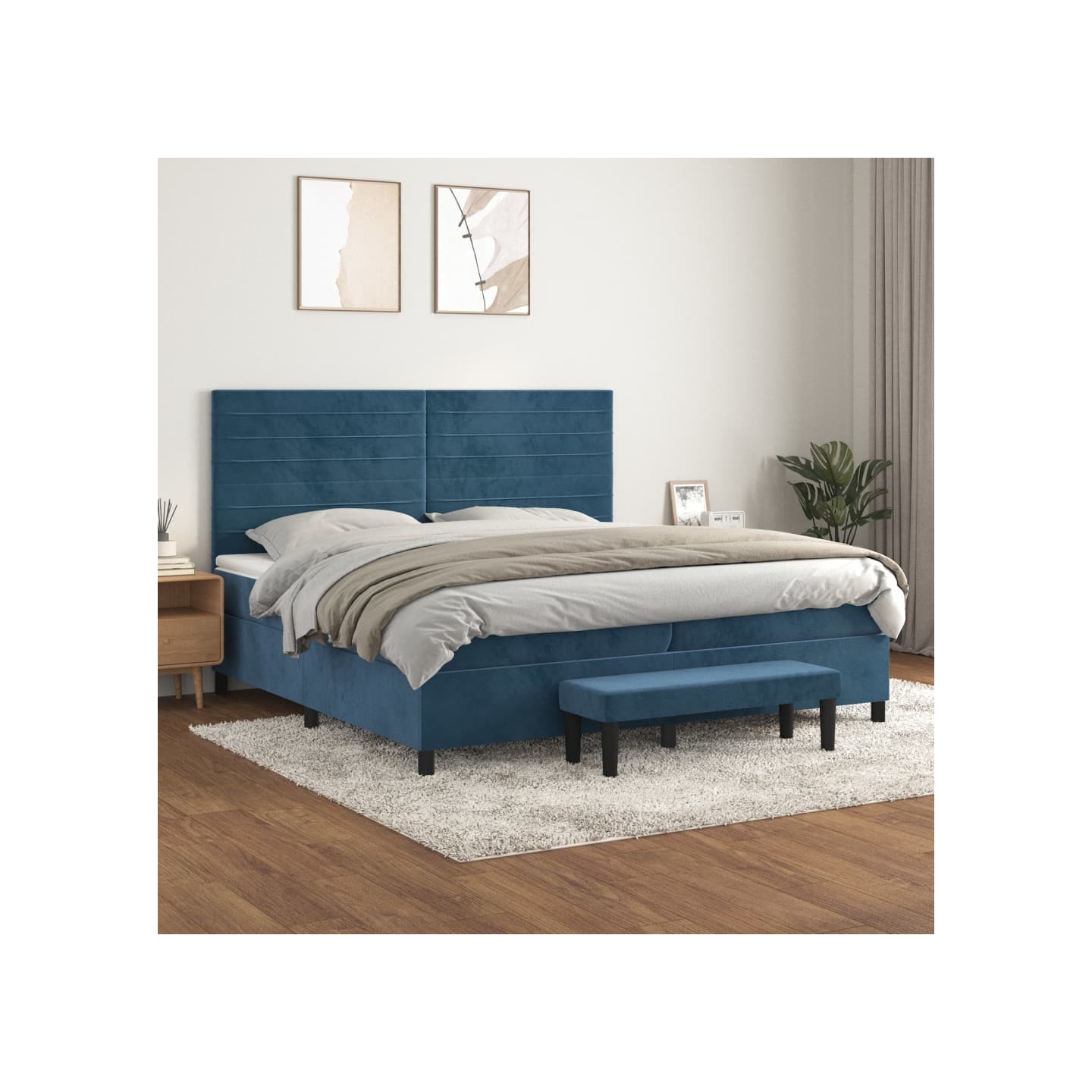 Sommier à lattes de lit et matelas Bleu foncé 200x200cm Velours