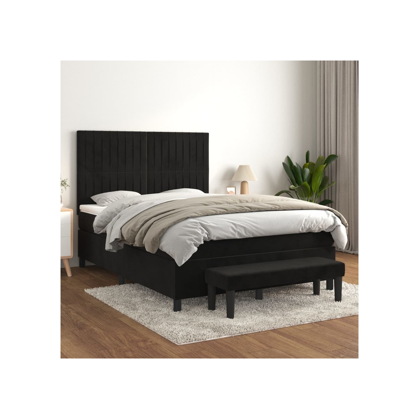 Sommier à lattes de lit avec matelas Noir 140x190 cm Velours