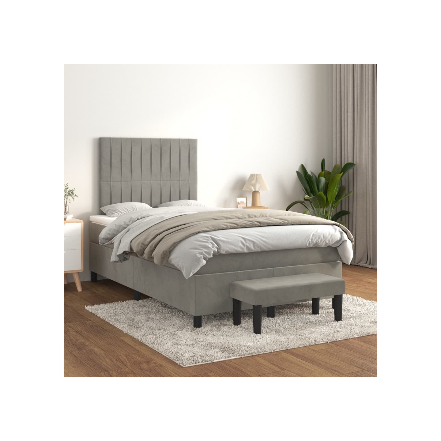 Sommier à lattes de lit et matelas Gris clair 120x200cm Velours