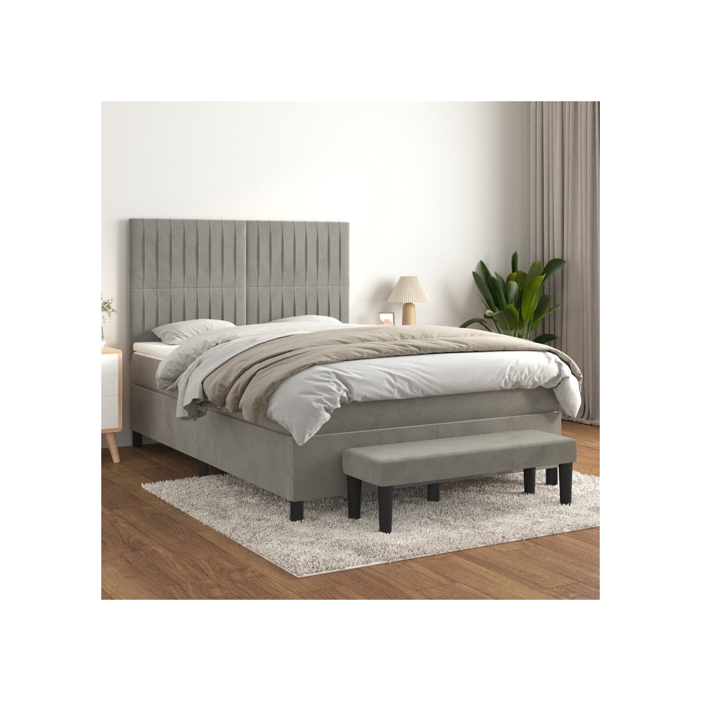 Sommier à lattes de lit et matelas Gris clair 140x190cm Velours