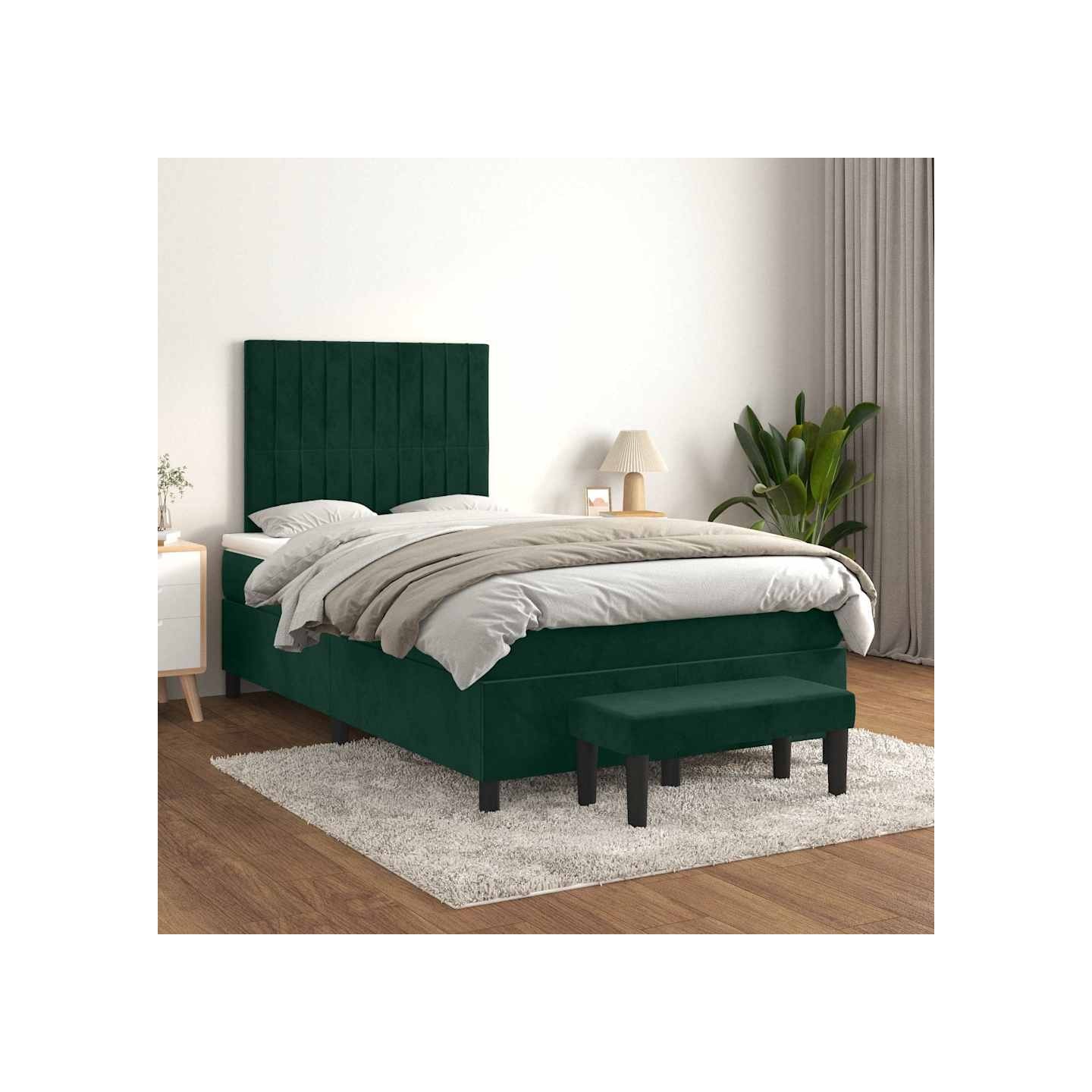 Sommier à lattes de lit et matelas Vert foncé 120x200cm Velours