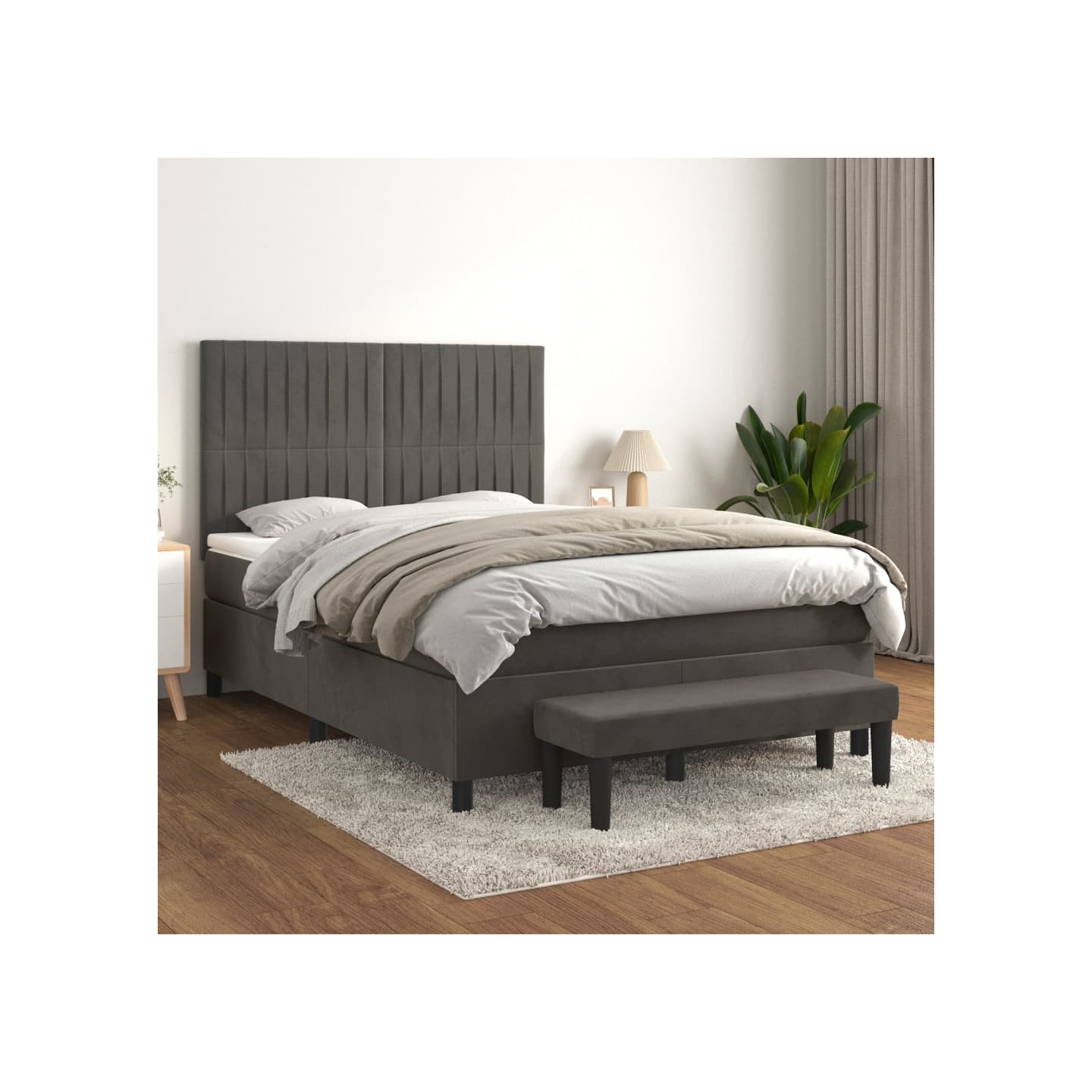 Sommier à lattes de lit et matelas Gris foncé 140x190cm Velours