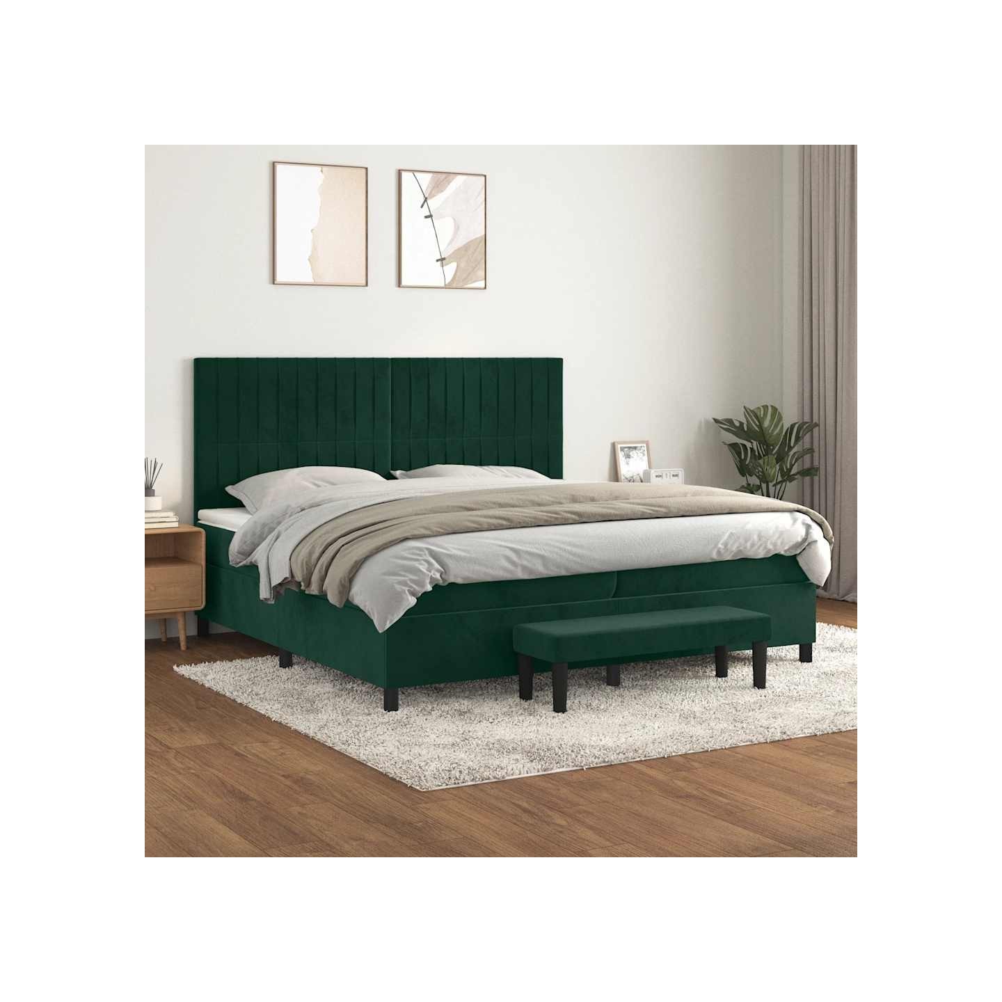 Sommier à lattes de lit et matelas Vert foncé 200x200cm Velours