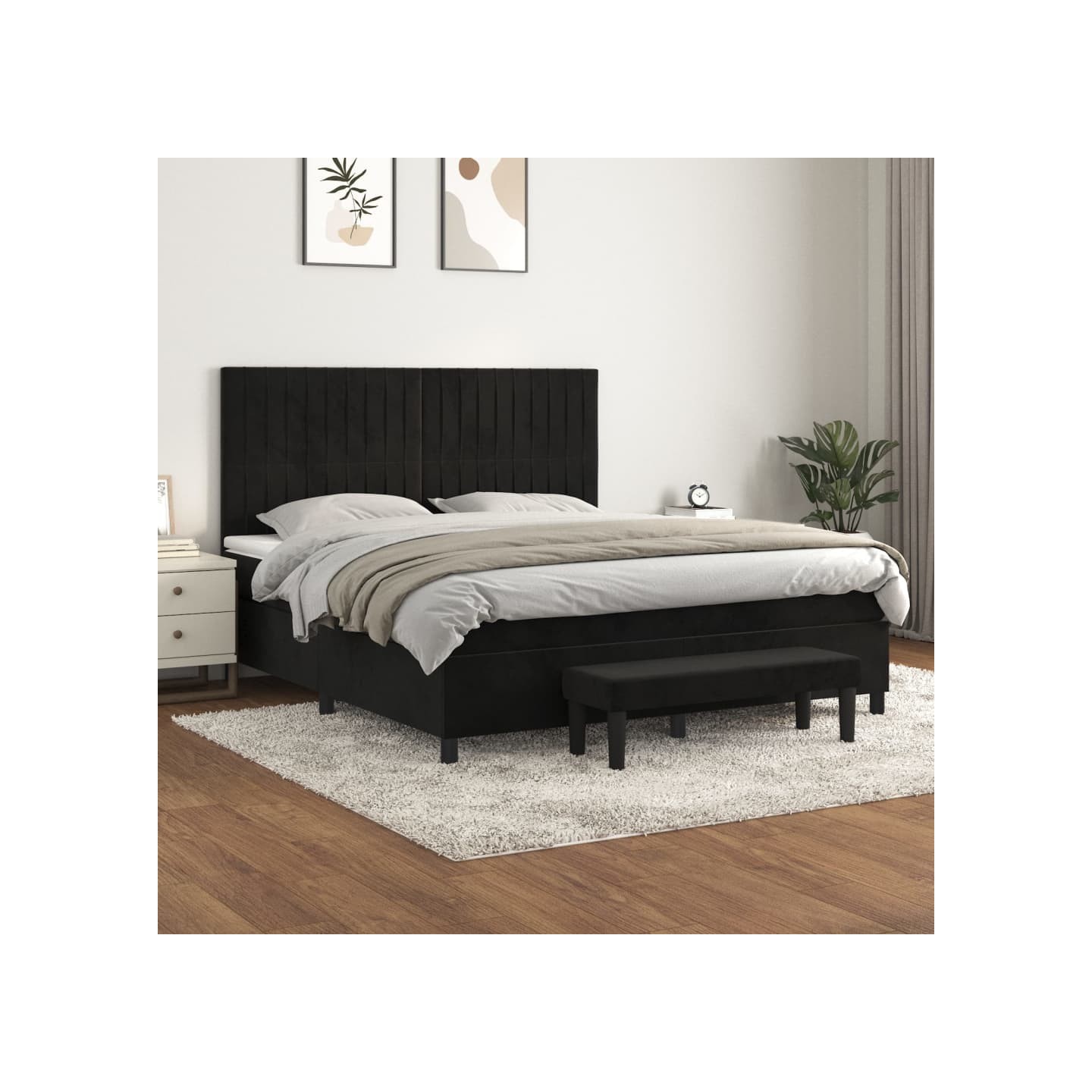 Sommier à lattes de lit avec matelas Noir 180x200 cm Velours