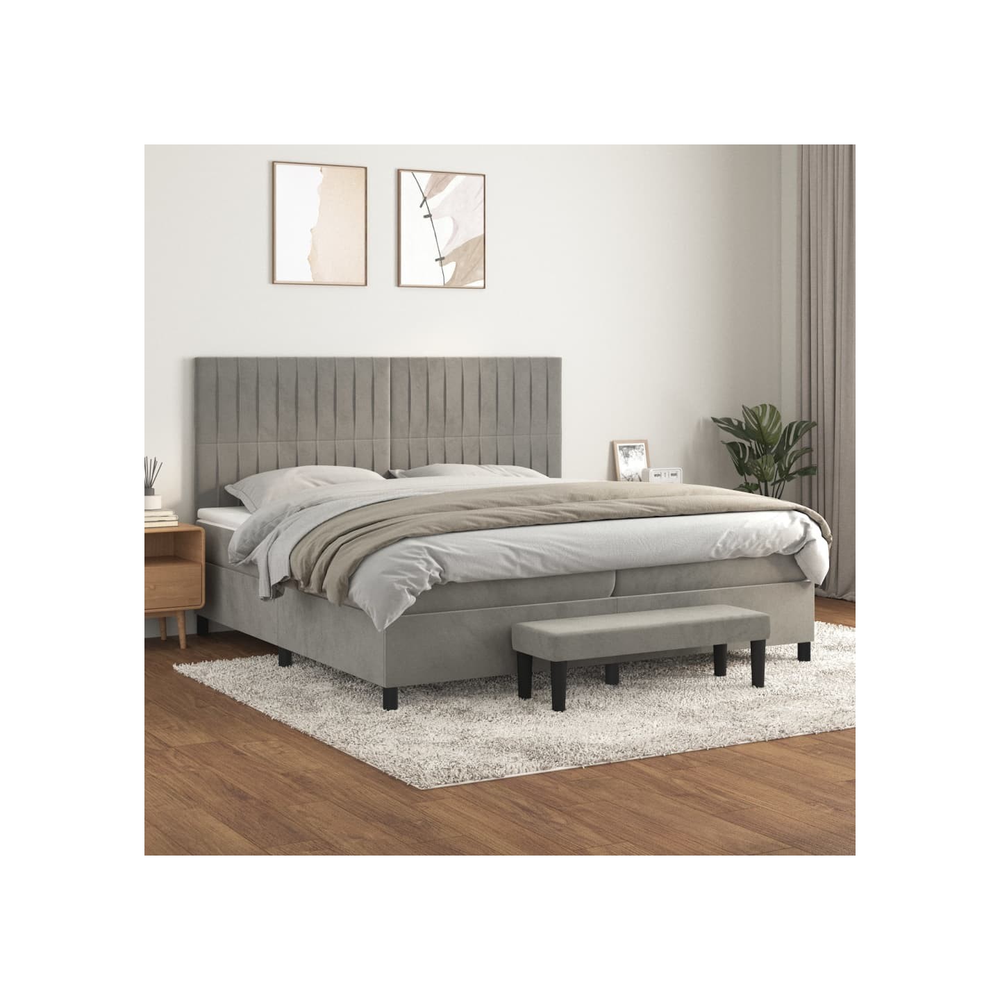 Sommier à lattes de lit et matelas Gris clair 200x200cm Velours