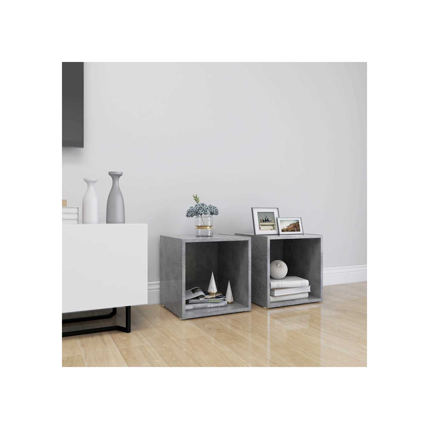 Meubles TV 2 pcs gris béton 37x35x37 cm bois d’ingénierie