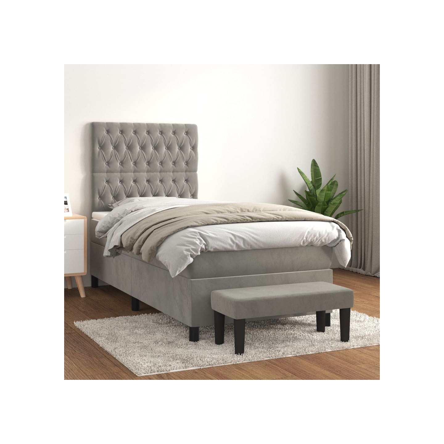 Sommier à lattes de lit et matelas Gris clair 90x200 cm Velours