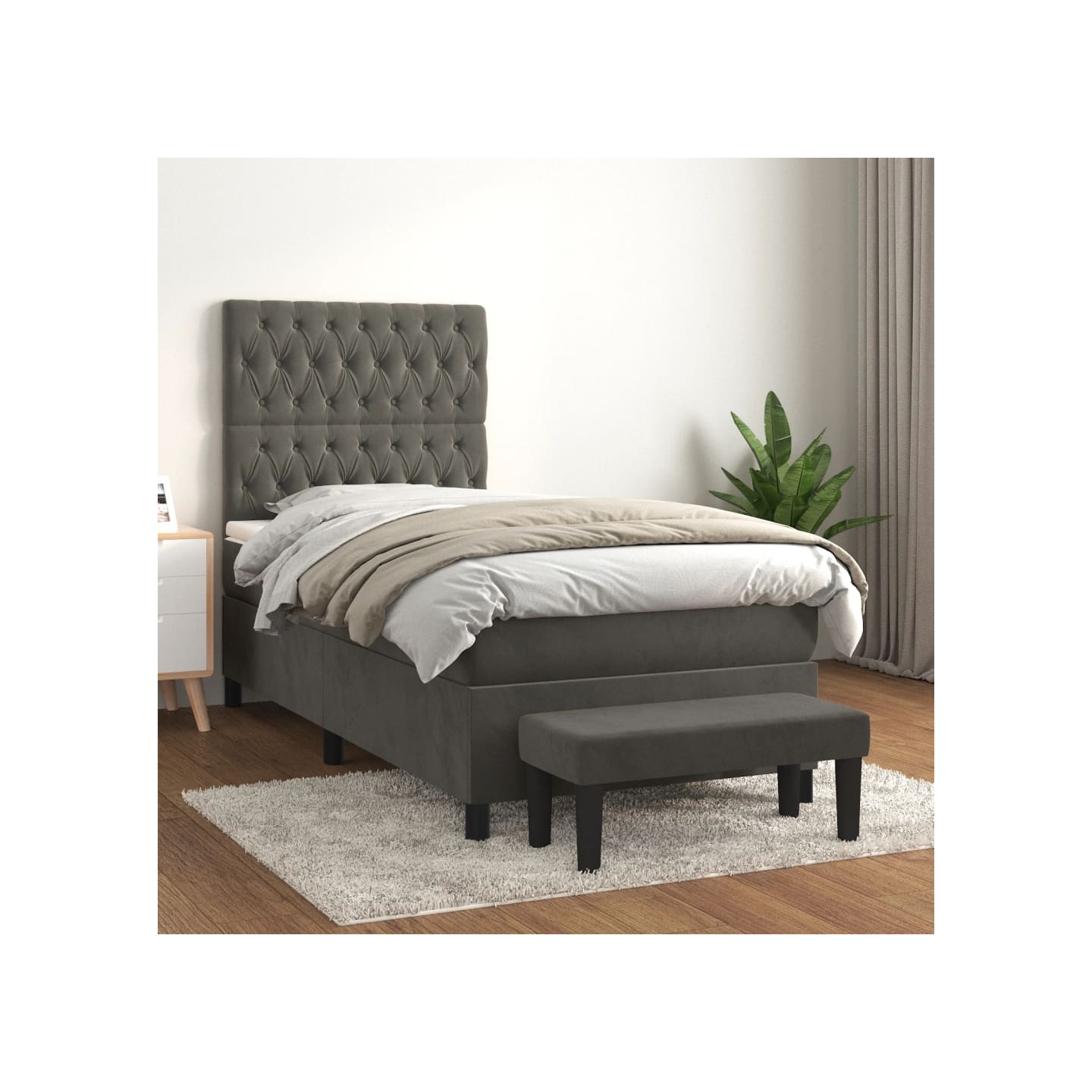 Sommier à lattes de lit avec matelas Gris foncé 100x200 cm