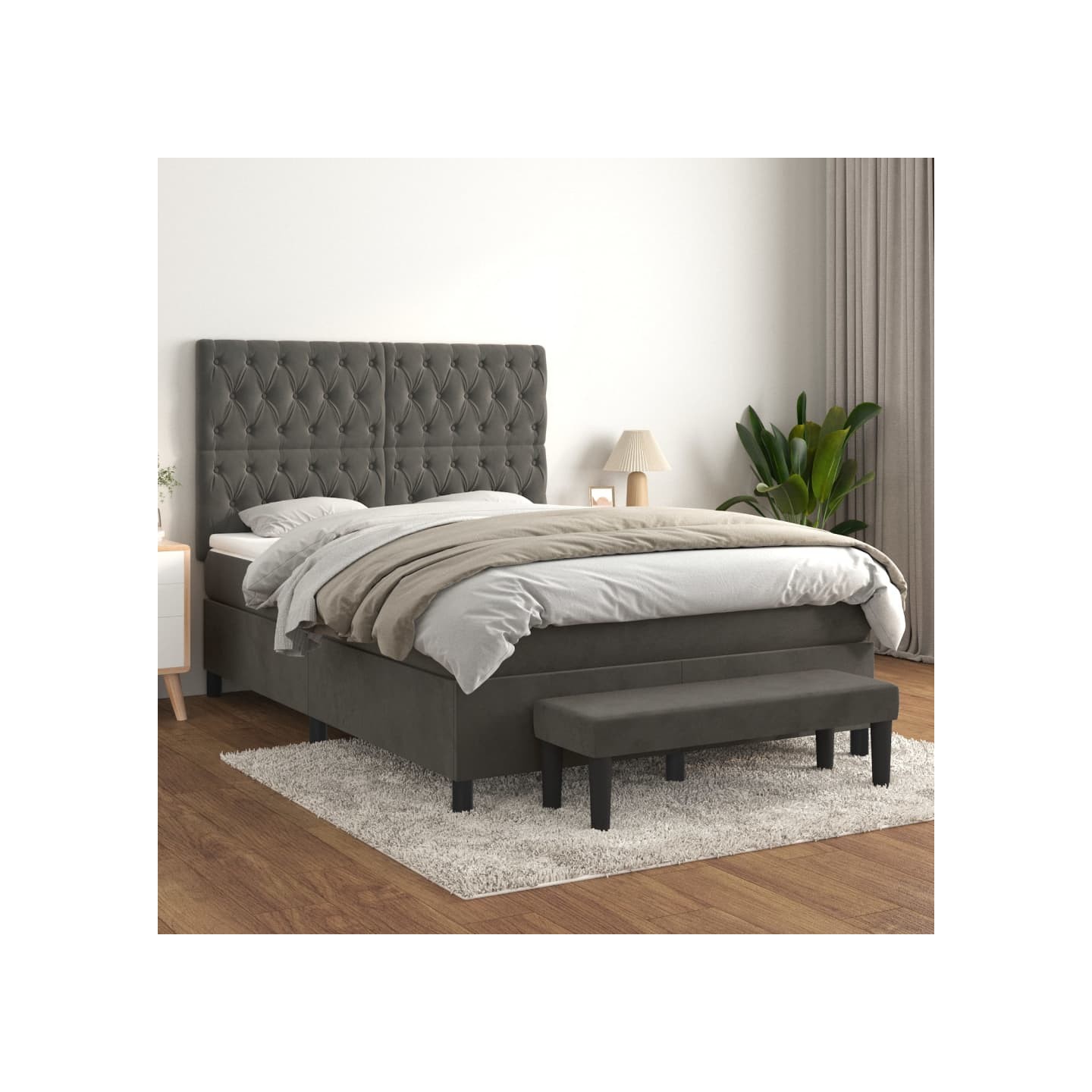 Sommier à lattes de lit et matelas Gris foncé 140x200cm Velours