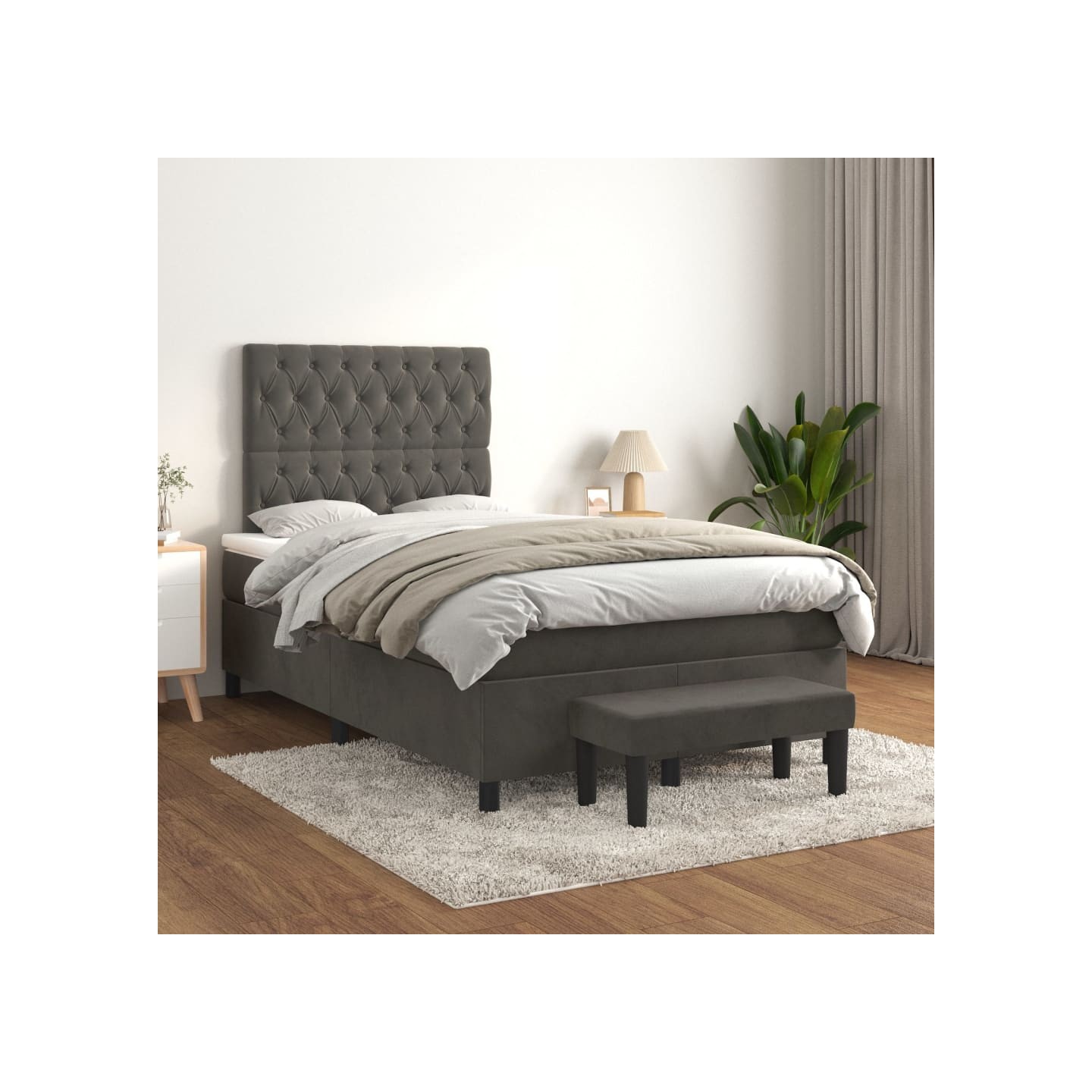 Sommier à lattes de lit et matelas Gris foncé 120x200cm Velours