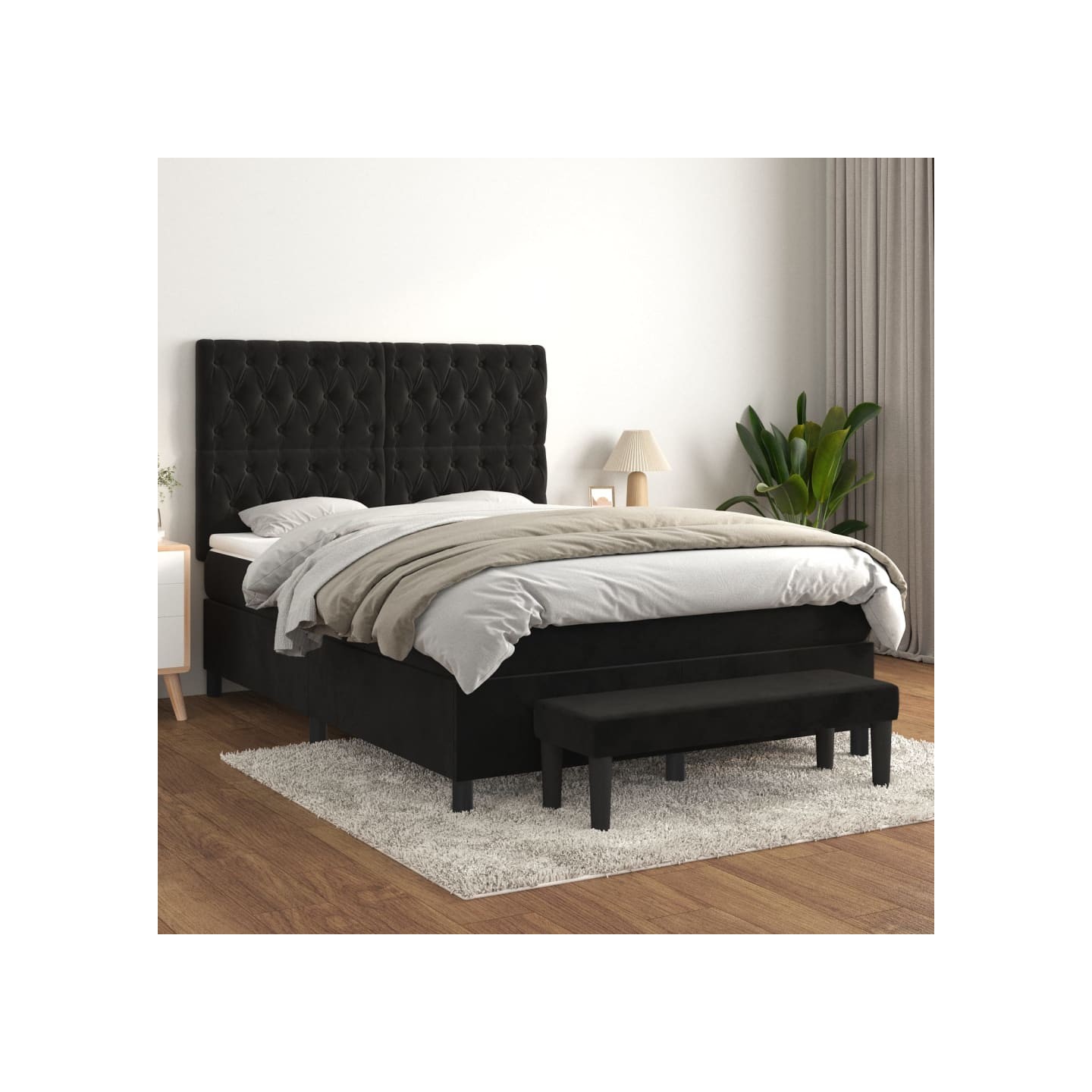 Sommier à lattes de lit avec matelas Noir 140x200 cm Velours