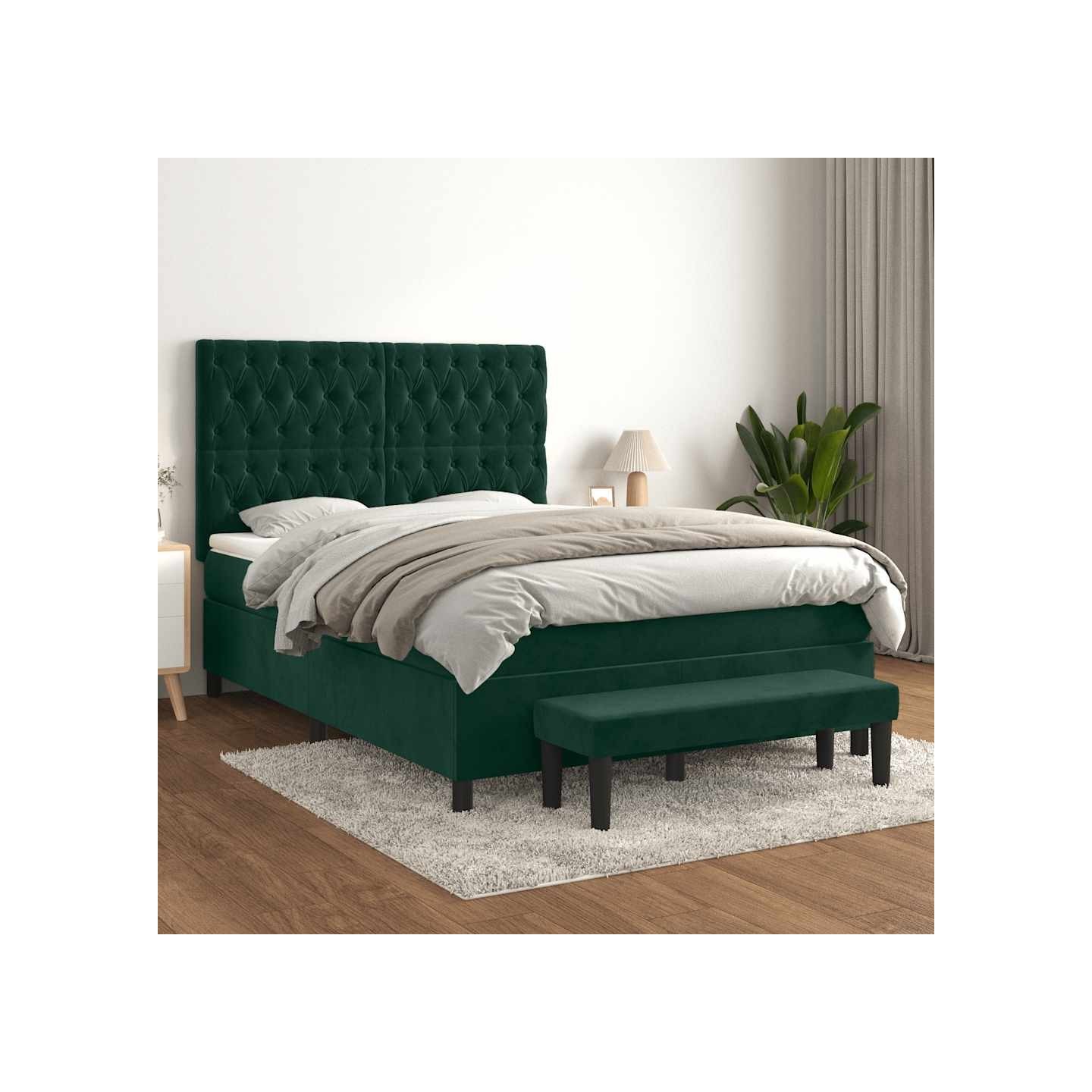 Sommier à lattes de lit et matelas Vert foncé 140x190cm Velours