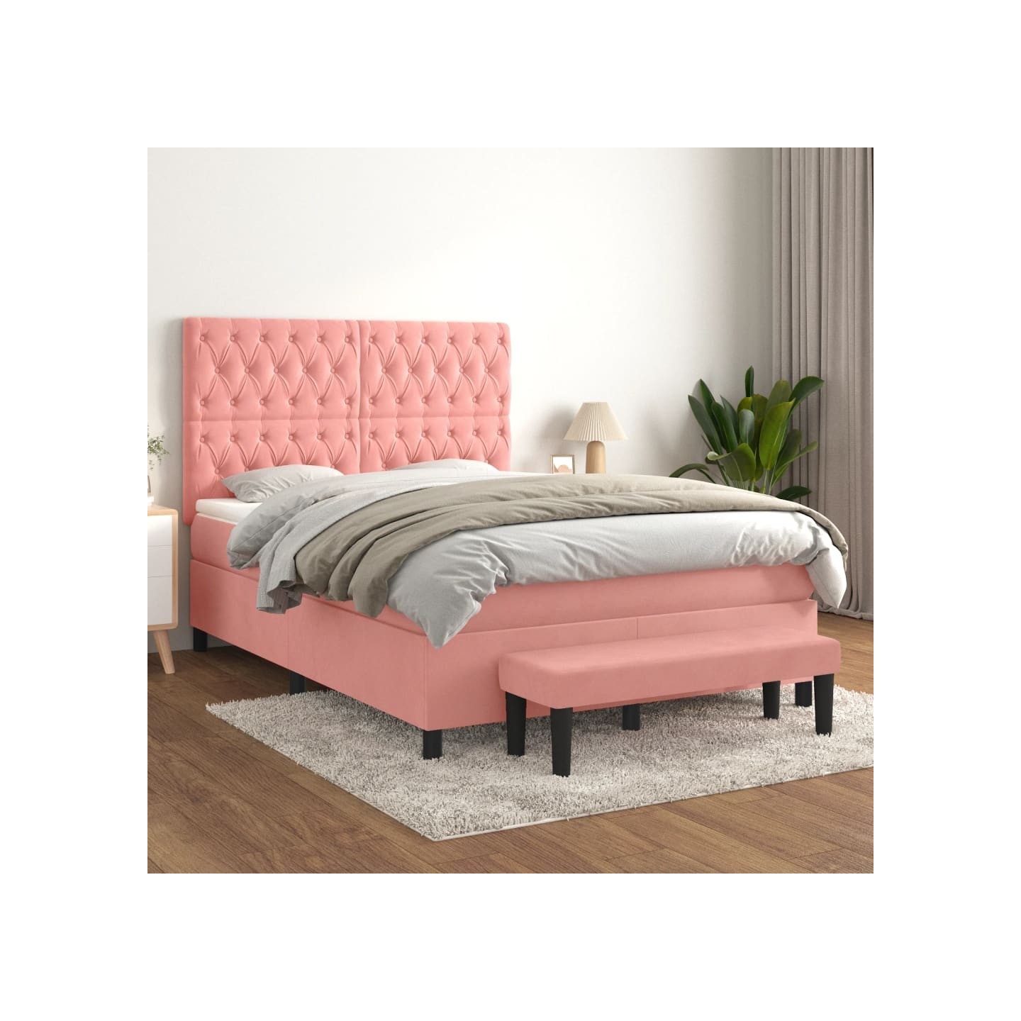 Sommier à lattes de lit avec matelas Rose 140x190 cm Velours