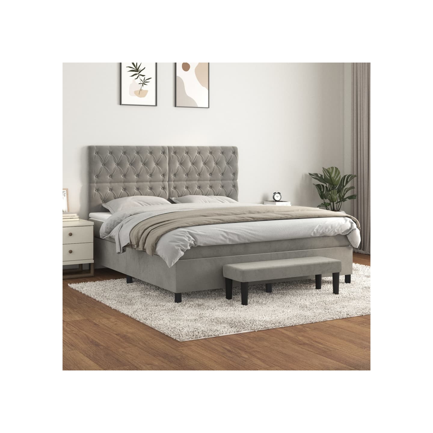Sommier à lattes de lit et matelas Gris clair 160x200cm Velours