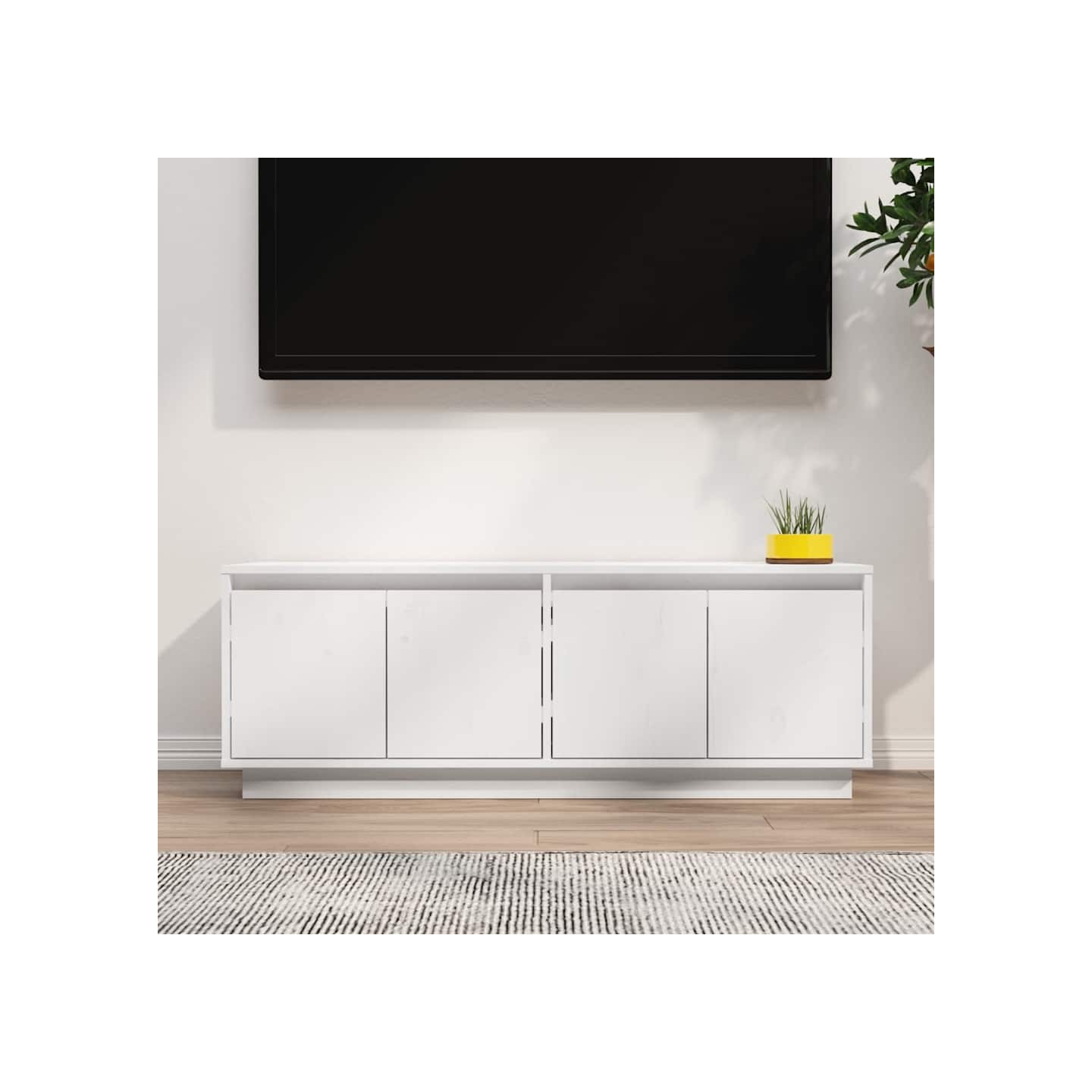 Meuble TV Blanc 110x34x40 cm Bois de pin massif