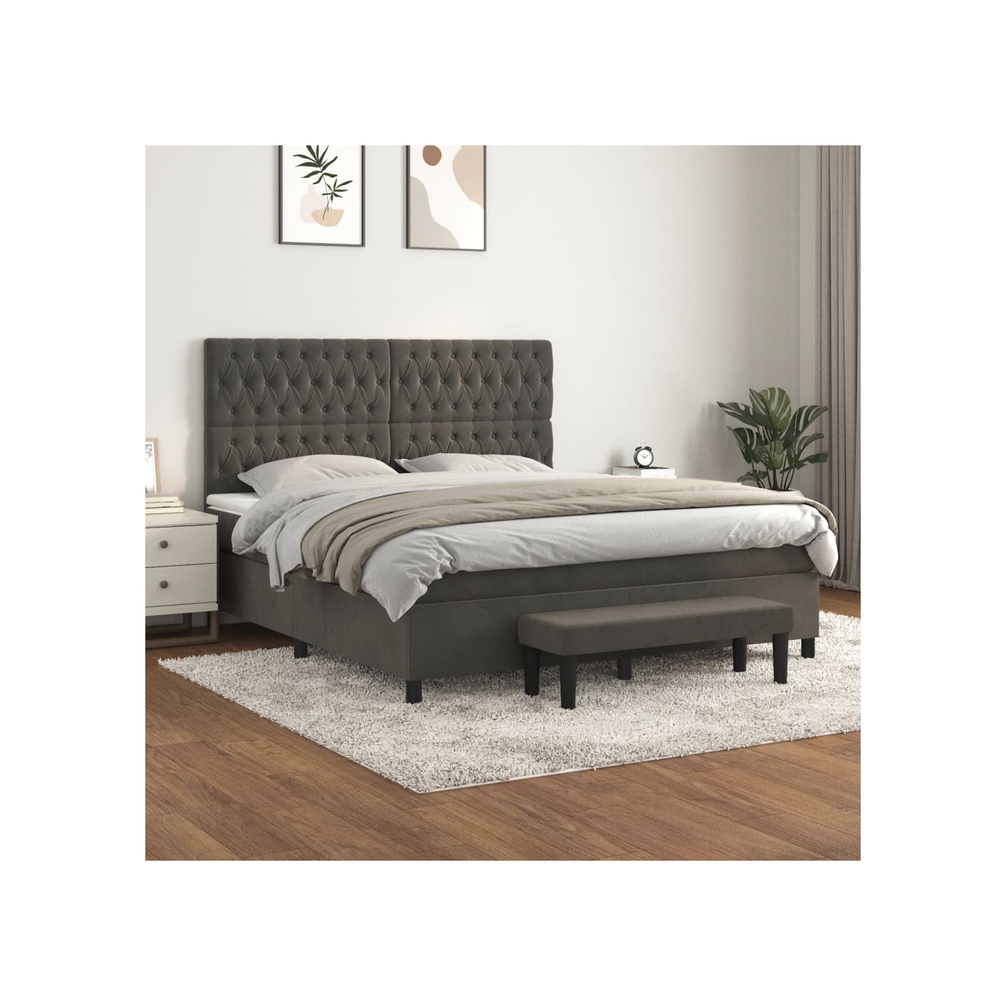 Sommier à lattes de lit et matelas Gris foncé 180x200cm Velours