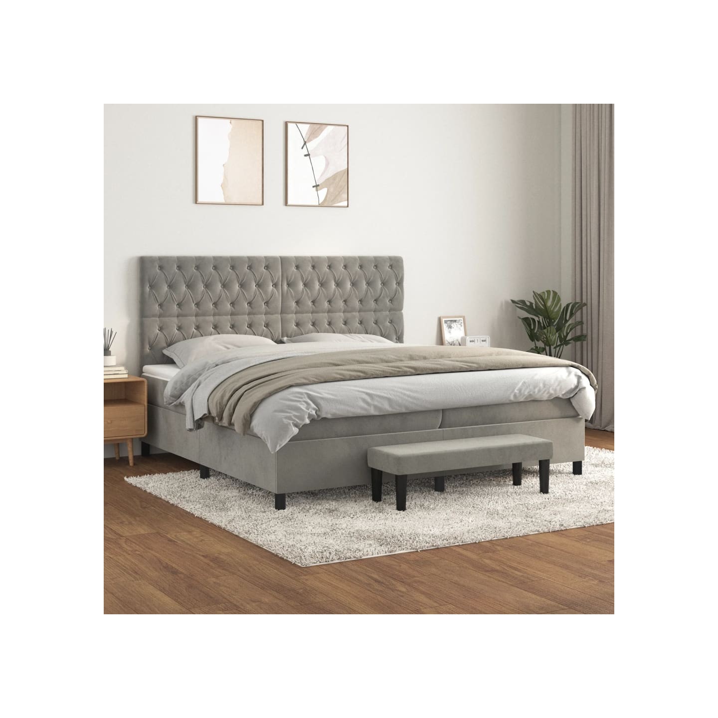 Sommier à lattes de lit et matelas Gris clair 200x200cm Velours