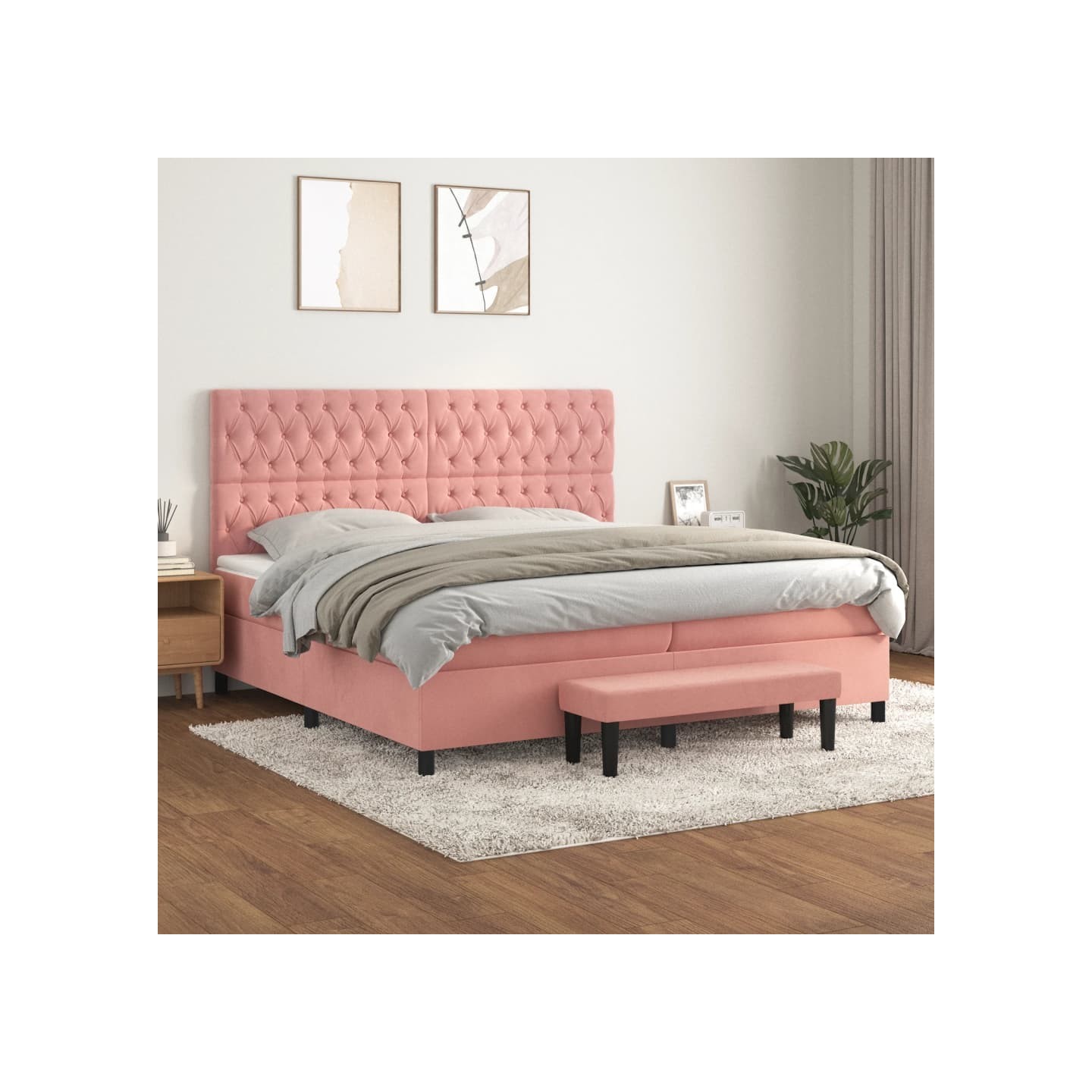 Sommier à lattes de lit avec matelas Rose 200x200 cm Velours