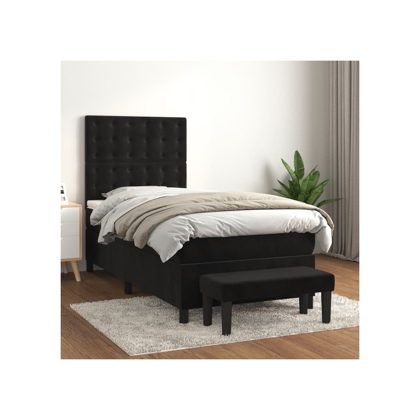 Sommier à lattes de lit avec matelas Noir 90x200 cm Velours