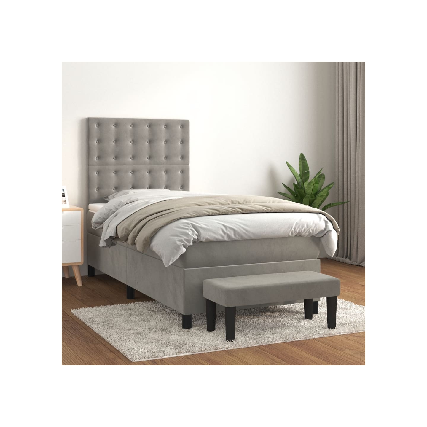 Sommier à lattes de lit et matelas Gris clair 90x200 cm Velours