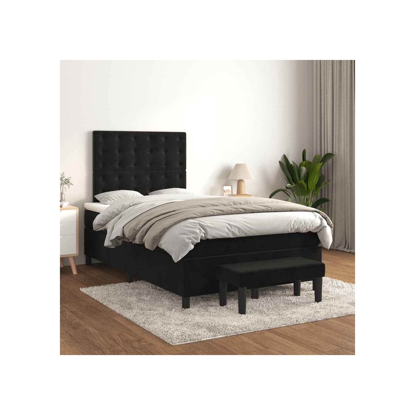 Sommier à lattes de lit avec matelas Noir 120x200 cm Velours