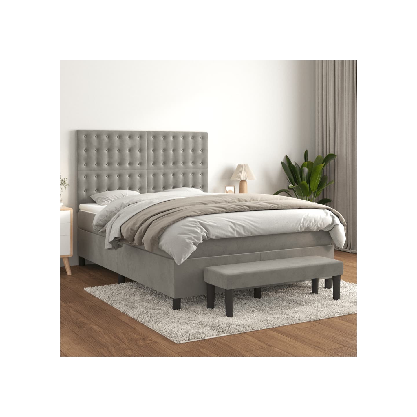 Sommier à lattes de lit et matelas Gris clair 140x190cm Velours