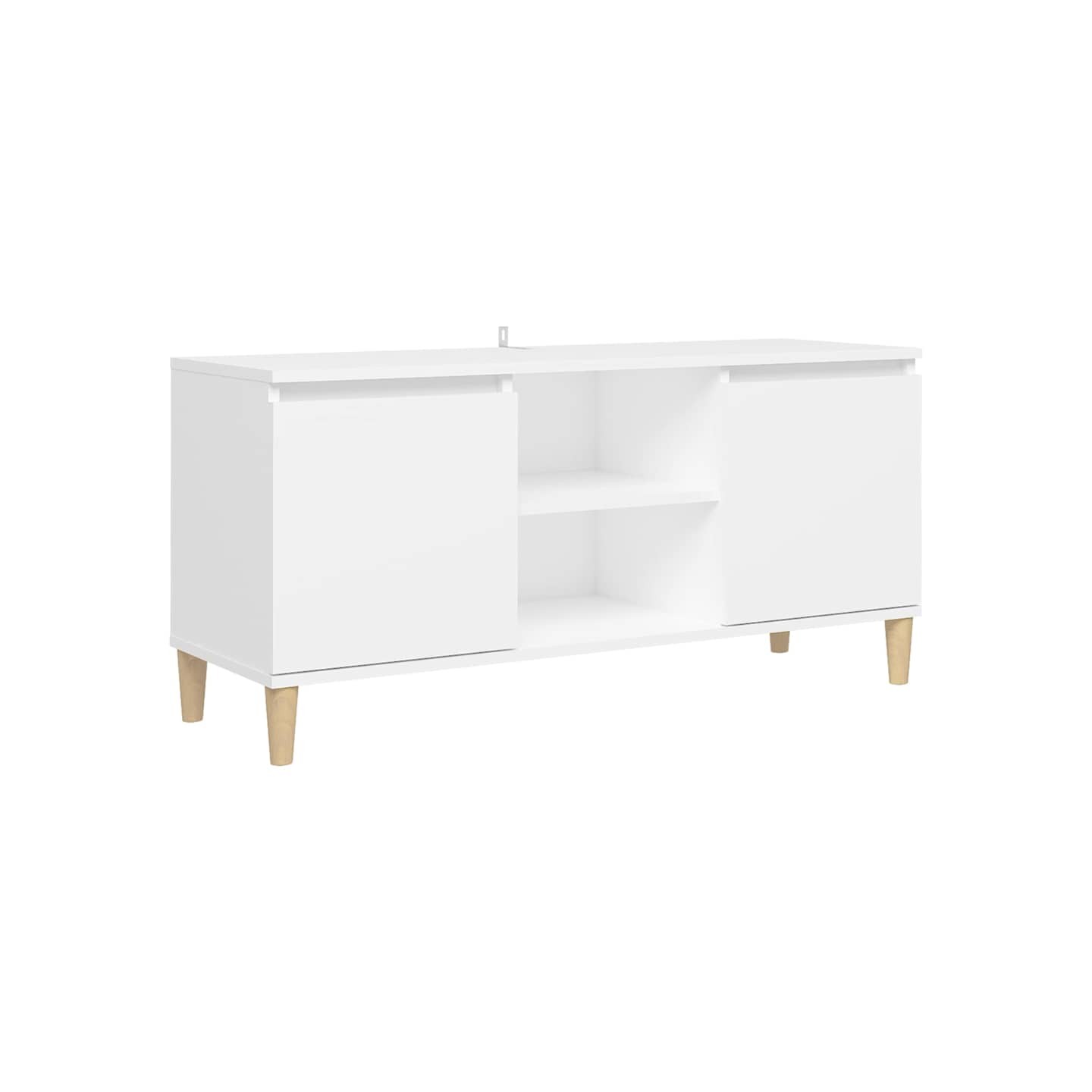 Meuble TV avec pieds en bois massif Blanc 103,5x35x50 cm