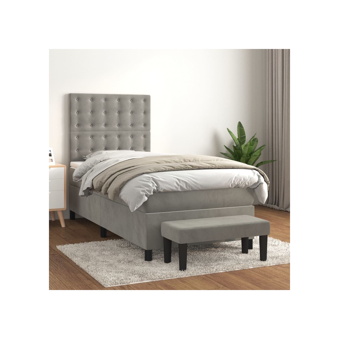 Sommier à lattes de lit et matelas Gris clair 100x200cm Velours
