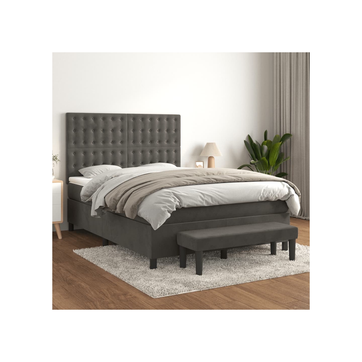 Sommier à lattes de lit et matelas Gris foncé 140x200cm Velours