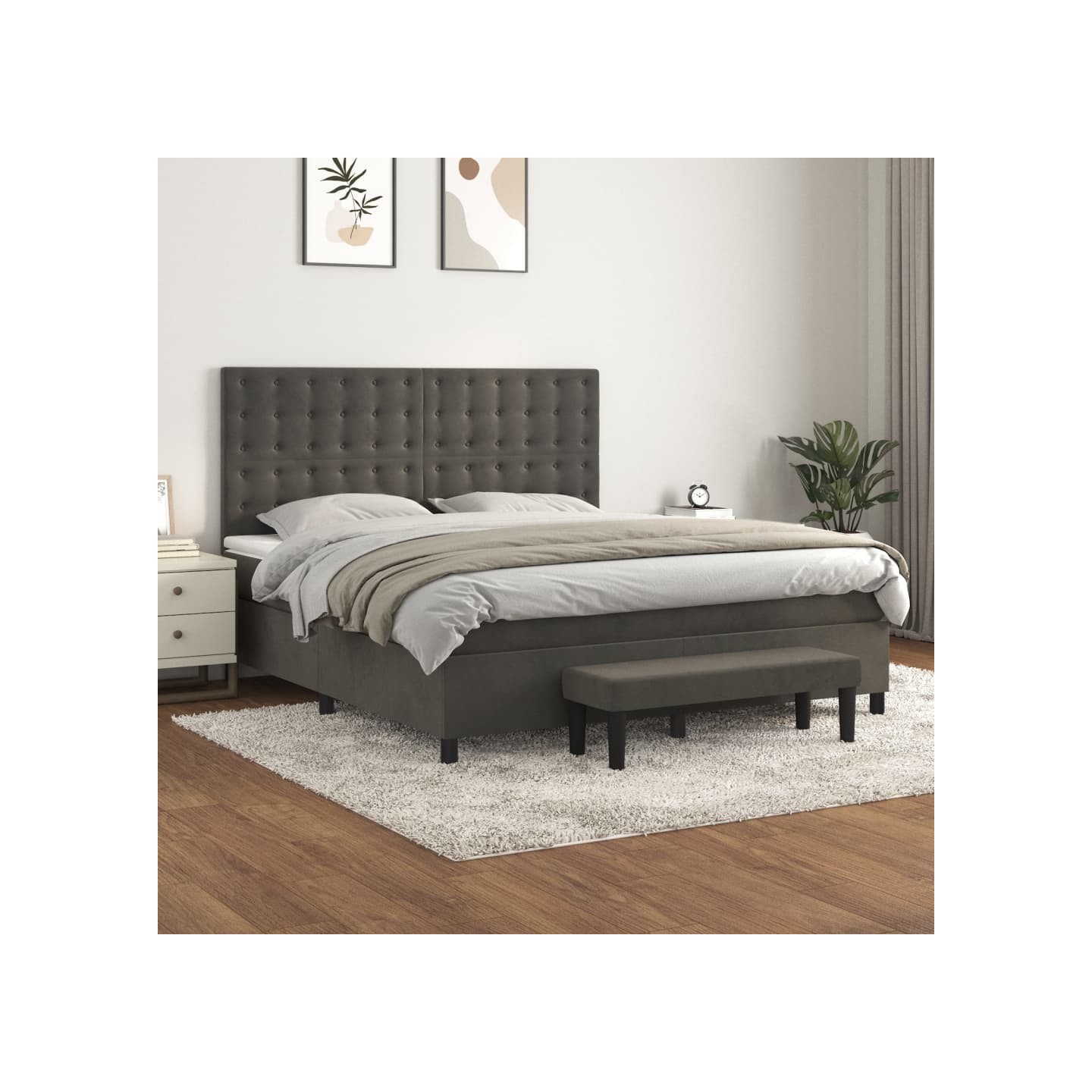 Sommier à lattes de lit et matelas Gris foncé 160x200cm Velours